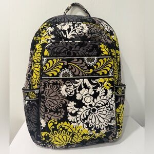 Vera‎ Bradley Baroque Large Laptop Backpack Yellow Black Floral Paisley Quilted